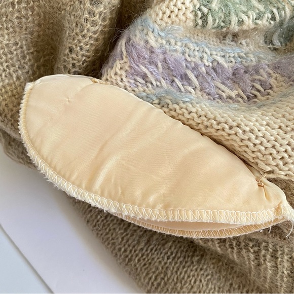 Vintage studio Michelle Stuart Brown cream heart flower turtleneck knit sweater - Picture 6 of 8